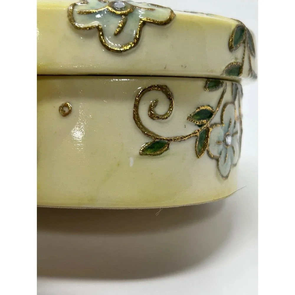 Roman Inc Heart Musical Jewelry Box Doves Floral Ceramic Cloisonné Vintage Works